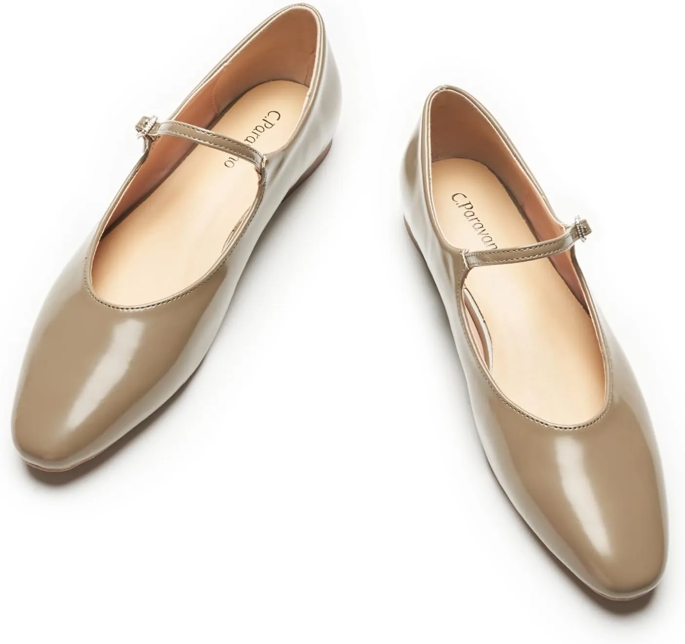 C.Paravano Women's Mary Jane Flats | Almond Toe Flats for Women | Leather Ballet Flats with Strap | Fashion Comfortable Work & Casual Shoes for Daily Wear,Walking