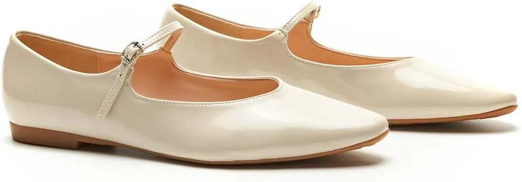 C.Paravano Women's Mary Jane Flats | Almond Toe Flats for Women | Leather Ballet Flats with Strap | Fashion Comfortable Work & Casual Shoes for Daily Wear,Walking