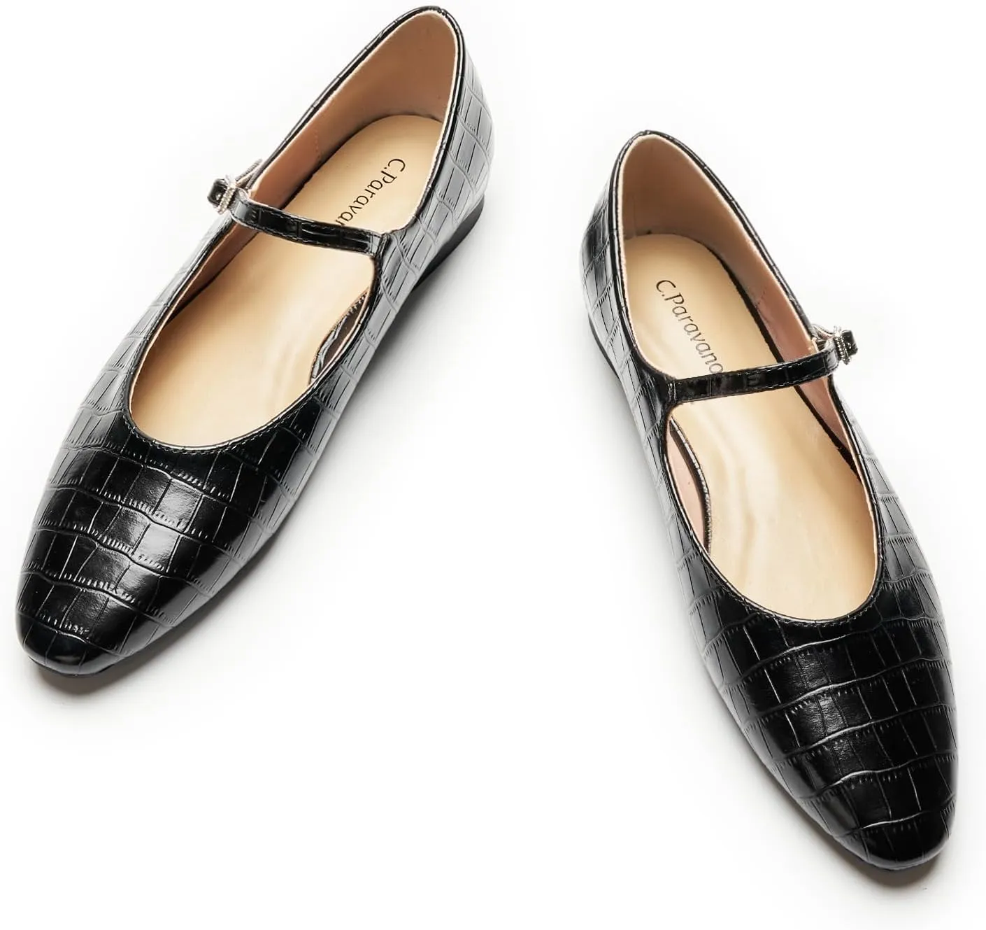 C.Paravano Women's Mary Jane Flats | Almond Toe Flats for Women | Leather Ballet Flats with Strap | Fashion Comfortable Work & Casual Shoes for Daily Wear,Walking