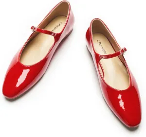 C.Paravano Women's Mary Jane Flats | Almond Toe Flats for Women | Leather Ballet Flats with Strap | Fashion Comfortable Work & Casual Shoes for Daily Wear,Walking