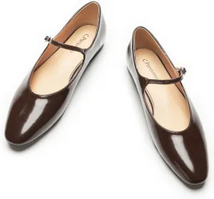 C.Paravano Women's Mary Jane Flats | Almond Toe Flats for Women | Leather Ballet Flats with Strap | Fashion Comfortable Work & Casual Shoes for Daily Wear,Walking