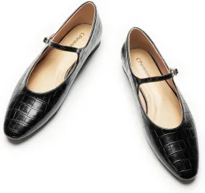C.Paravano Women's Mary Jane Flats | Almond Toe Flats for Women | Leather Ballet Flats with Strap | Fashion Comfortable Work & Casual Shoes for Daily Wear,Walking
