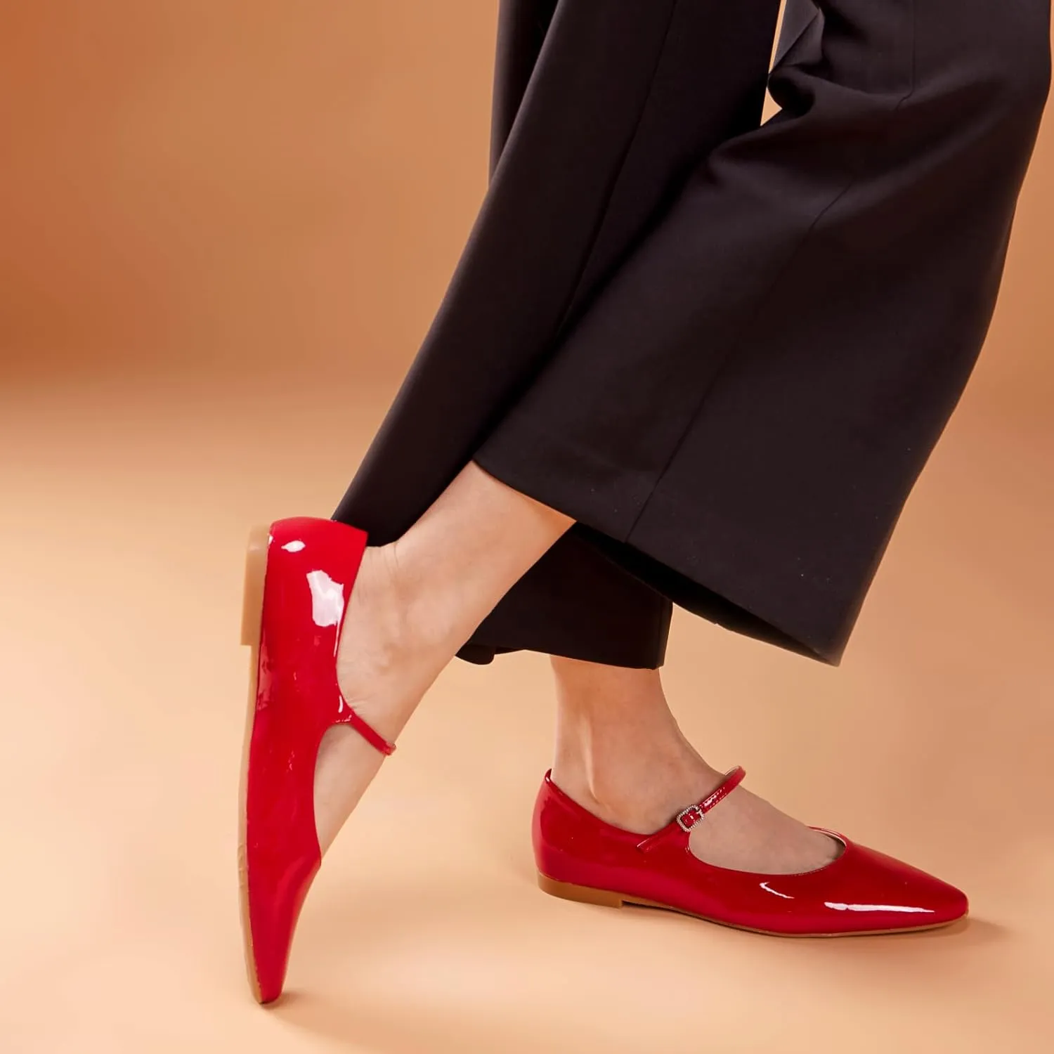C.Paravano Women's Mary Jane Flats | Almond Toe Flats for Women | Leather Ballet Flats with Strap | Fashion Comfortable Work & Casual Shoes for Daily Wear,Walking
