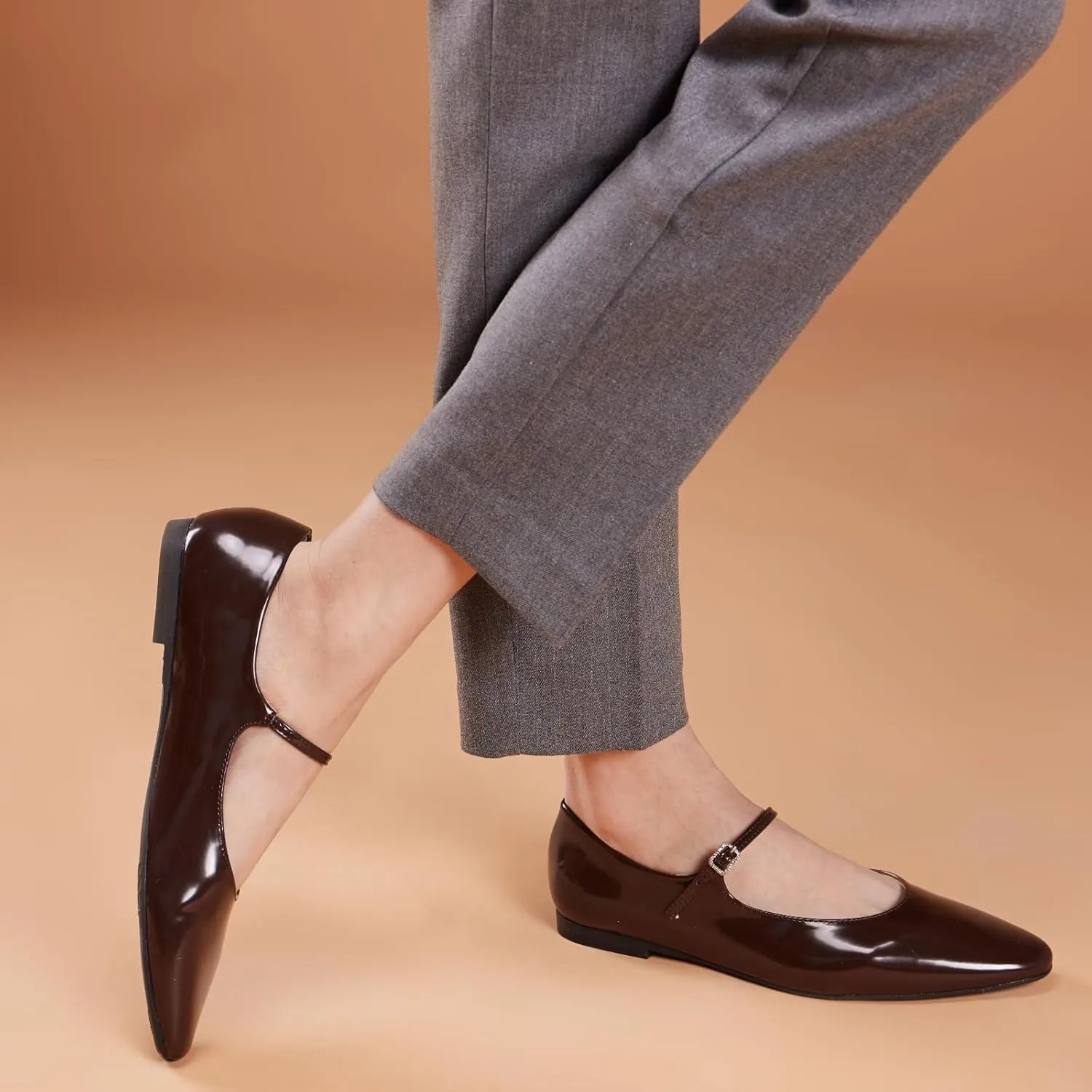C.Paravano Women's Mary Jane Flats | Almond Toe Flats for Women | Leather Ballet Flats with Strap | Fashion Comfortable Work & Casual Shoes for Daily Wear,Walking