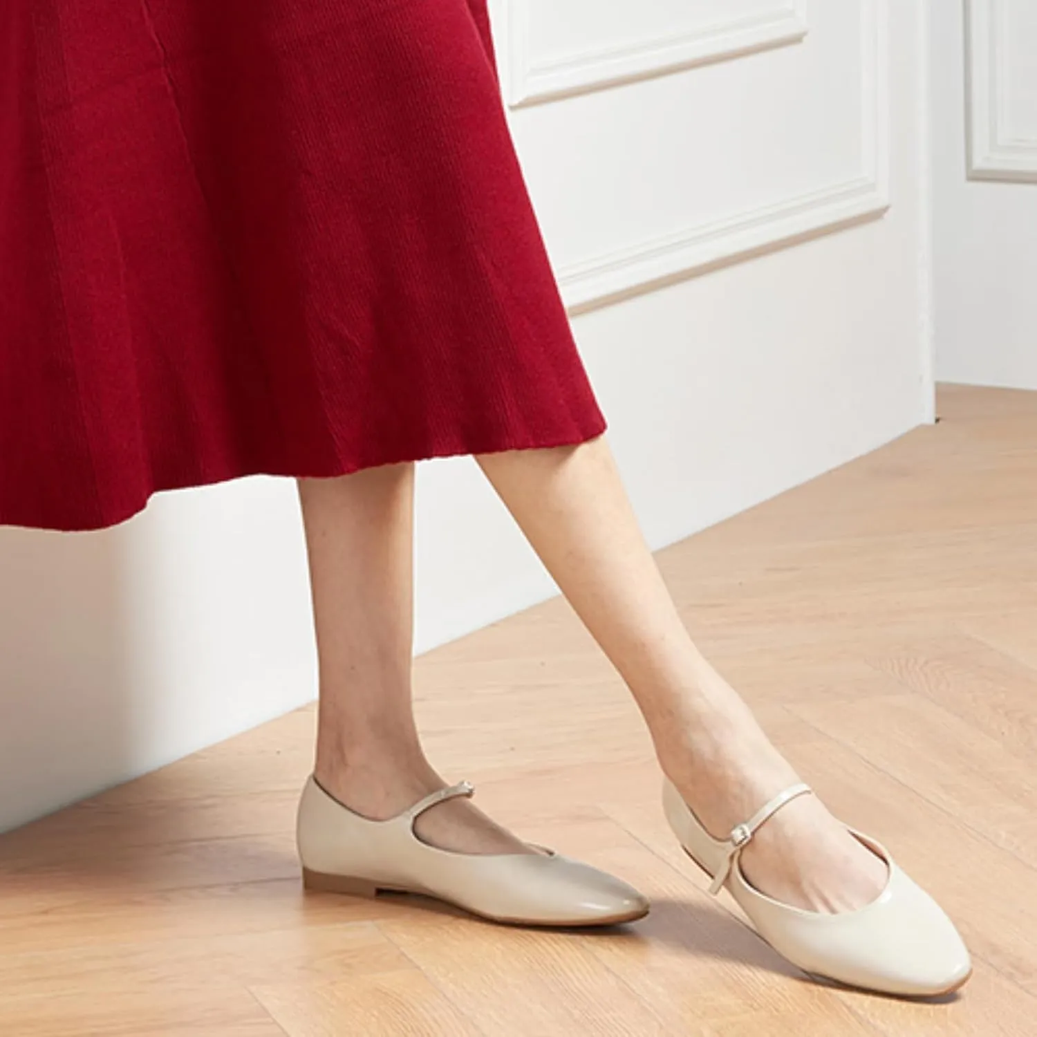 C.Paravano Women's Mary Jane Flats | Almond Toe Flats for Women | Leather Ballet Flats with Strap | Fashion Comfortable Work & Casual Shoes for Daily Wear,Walking