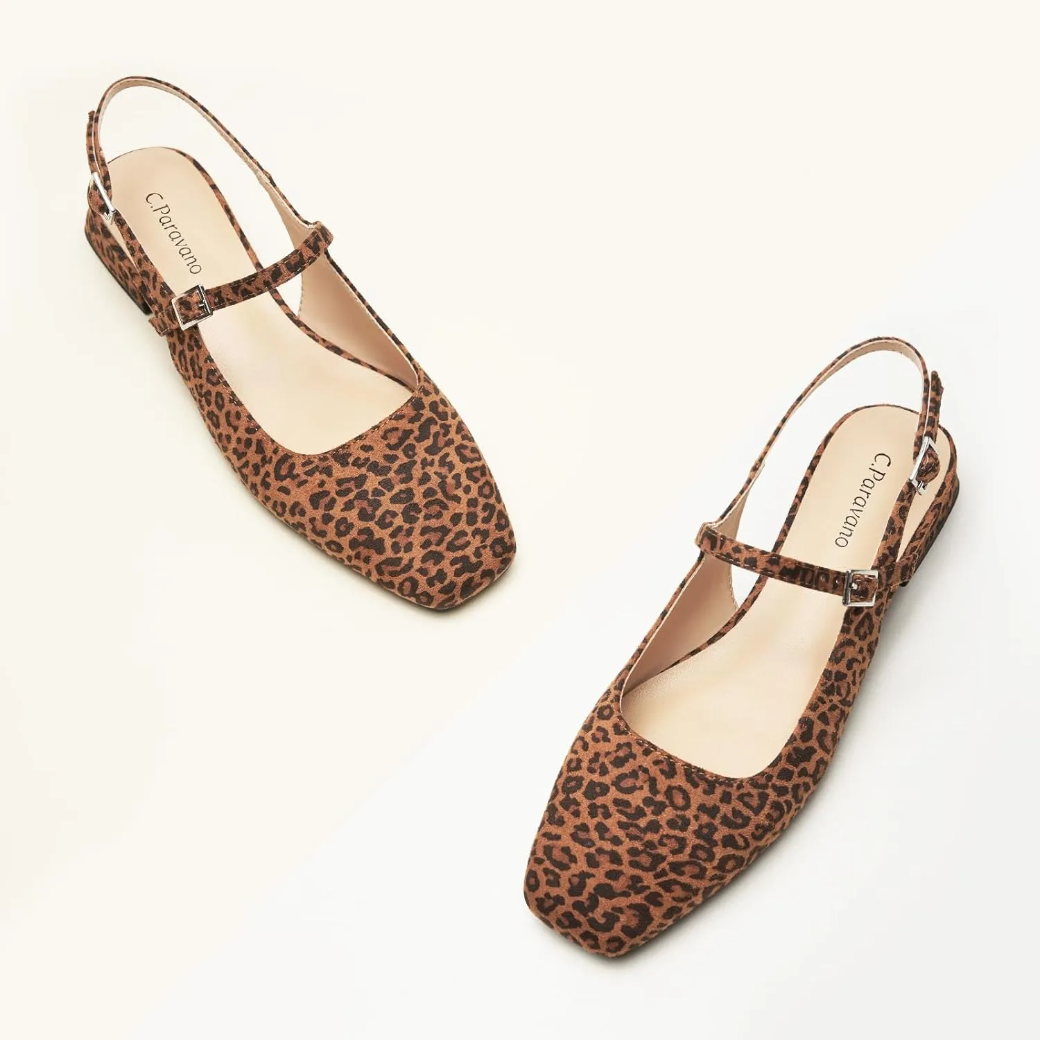 C.Paravano Women's Slingback Flats | Square Toe Slingback Flats for Women | Block Heel Sandals