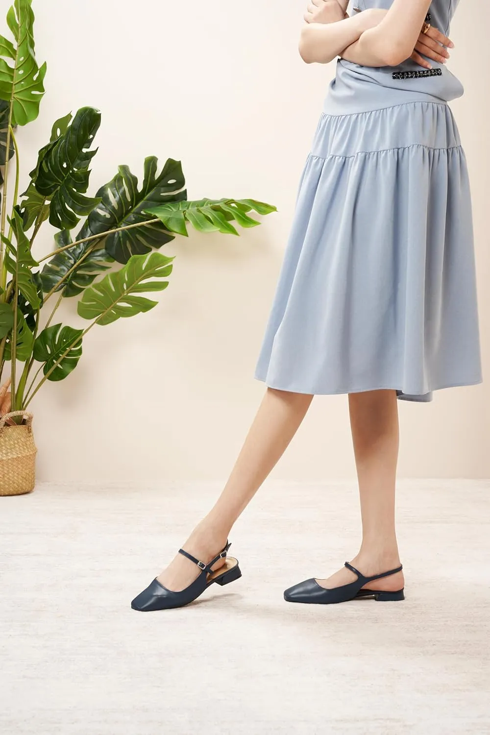 C.Paravano Women's Slingback Flats | Square Toe Slingback Flats for Women | Block Heel Sandals