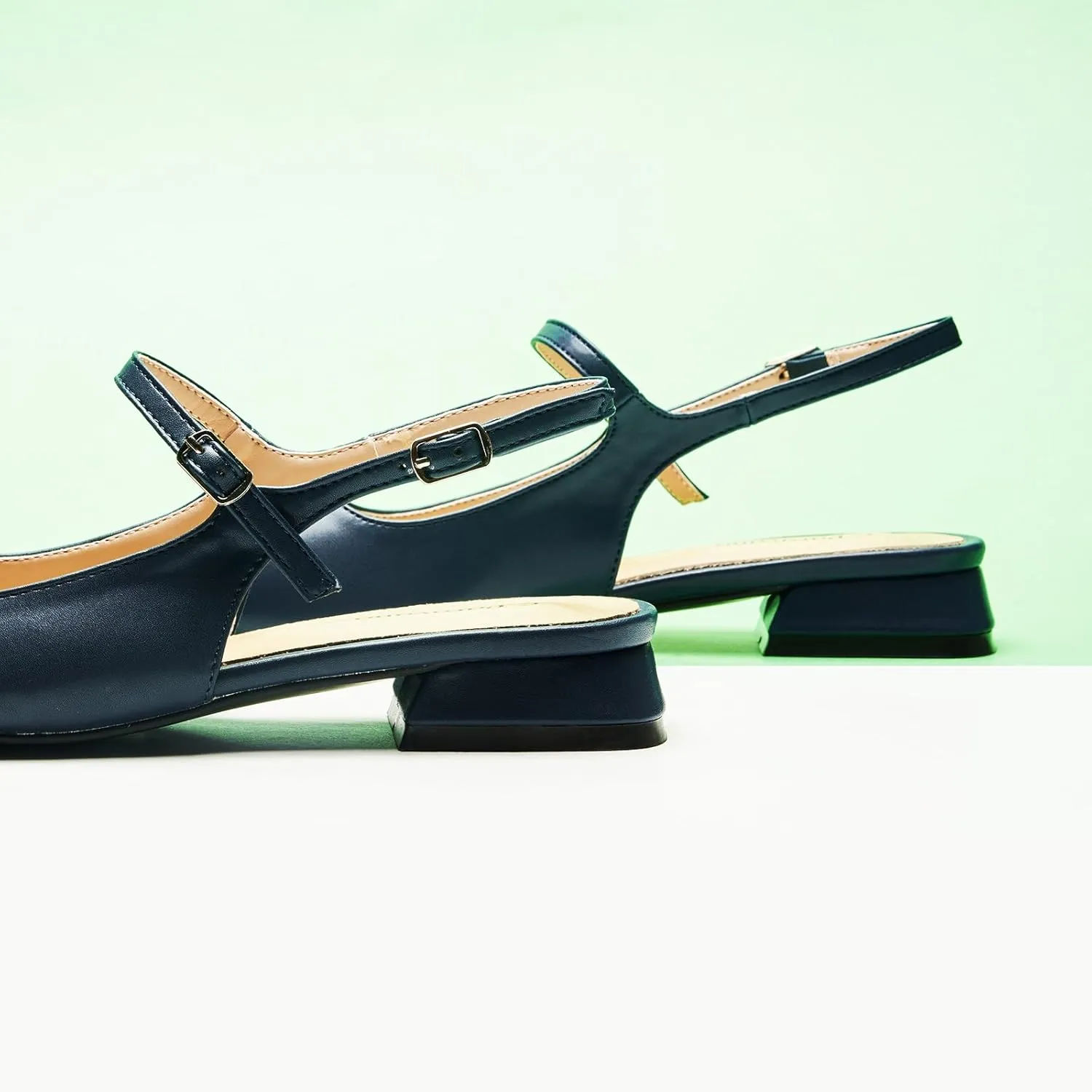 C.Paravano Women's Slingback Flats | Square Toe Slingback Flats for Women | Block Heel Sandals