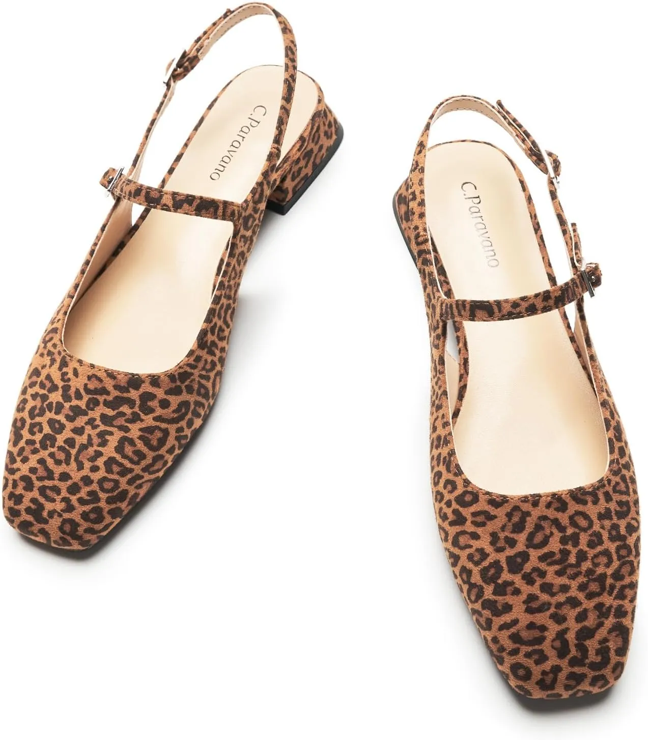 C.Paravano Women's Slingback Flats | Square Toe Slingback Flats for Women | Block Heel Sandals