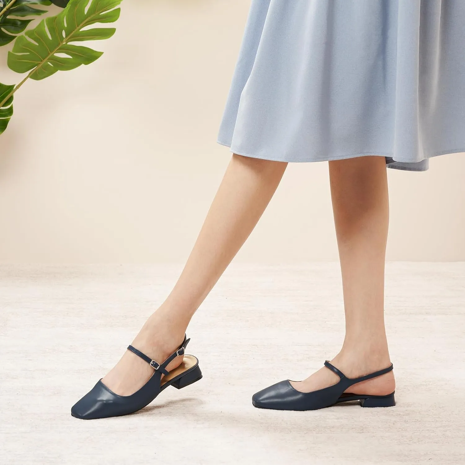 C.Paravano Women's Slingback Flats | Square Toe Slingback Flats for Women | Block Heel Sandals