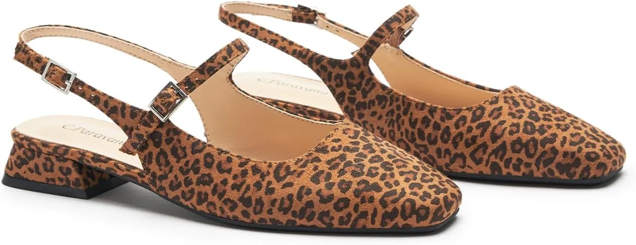 C.Paravano Women's Slingback Flats | Square Toe Slingback Flats for Women | Block Heel Sandals