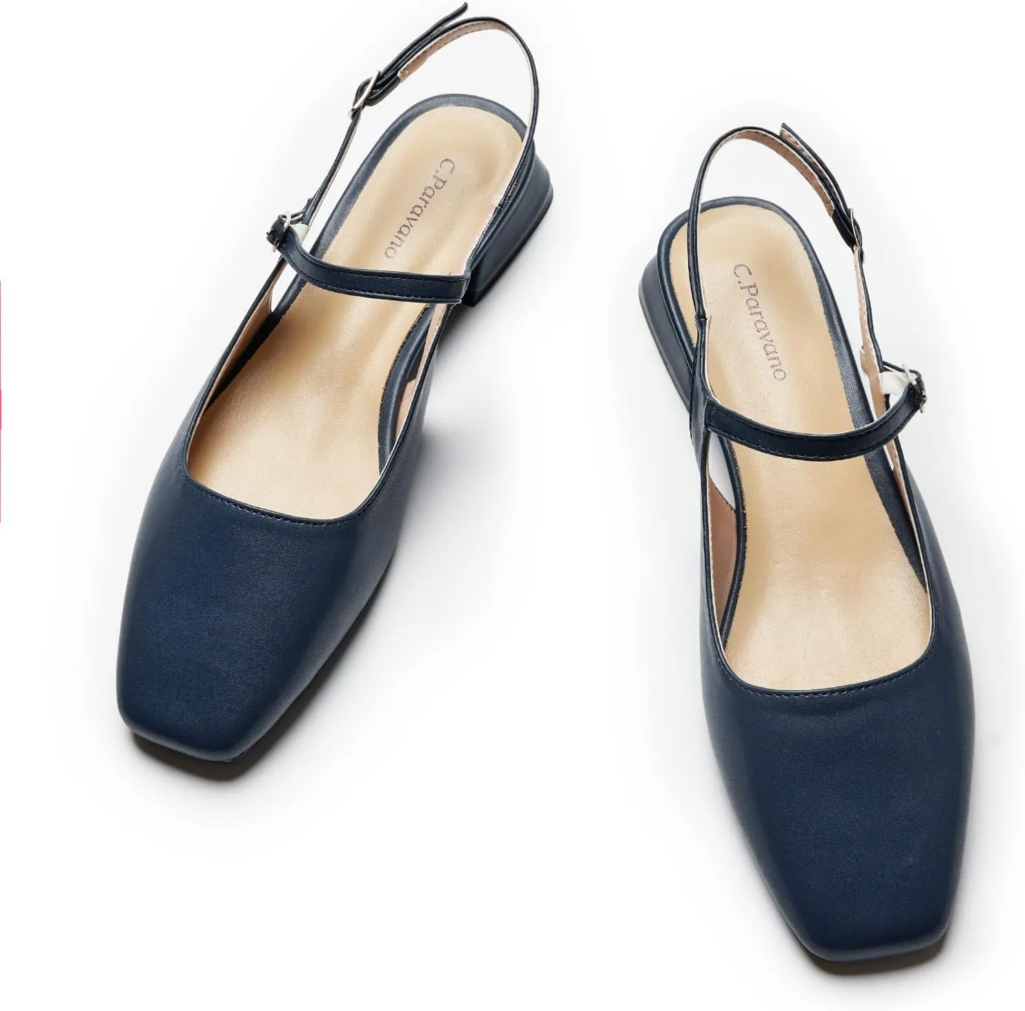 C.Paravano Women's Slingback Flats | Square Toe Slingback Flats for Women | Block Heel Sandals