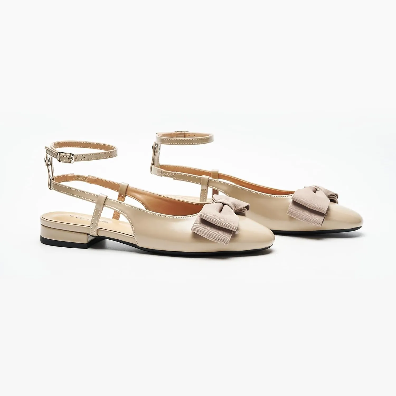 C.Paravano Women's Slingback Flats with Bowknot Flats Sandals Slip on Casual Flats Shoes Detachable Ankle Strap Almond Toe
