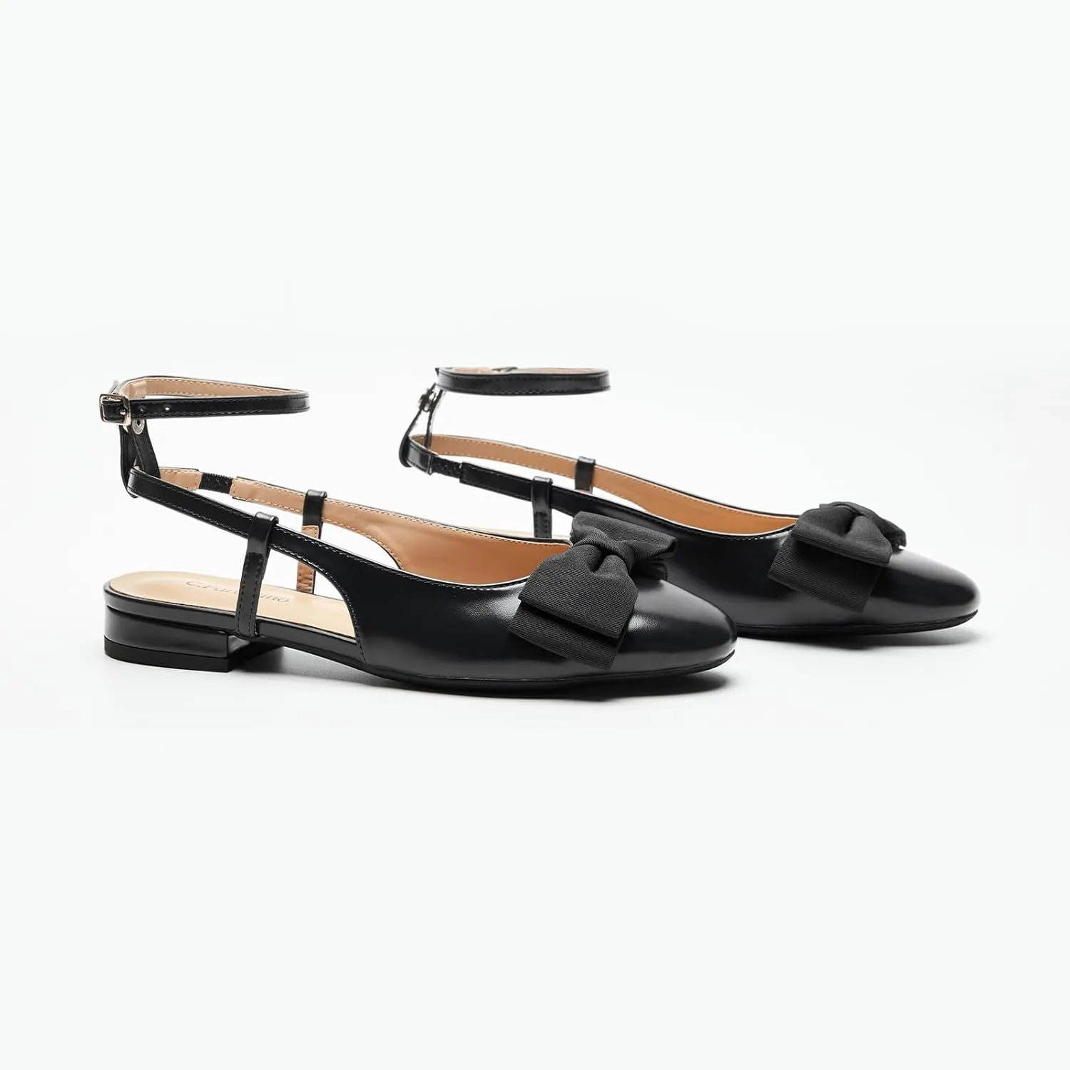 C.Paravano Women's Slingback Flats with Bowknot Flats Sandals Slip on Casual Flats Shoes Detachable Ankle Strap Almond Toe
