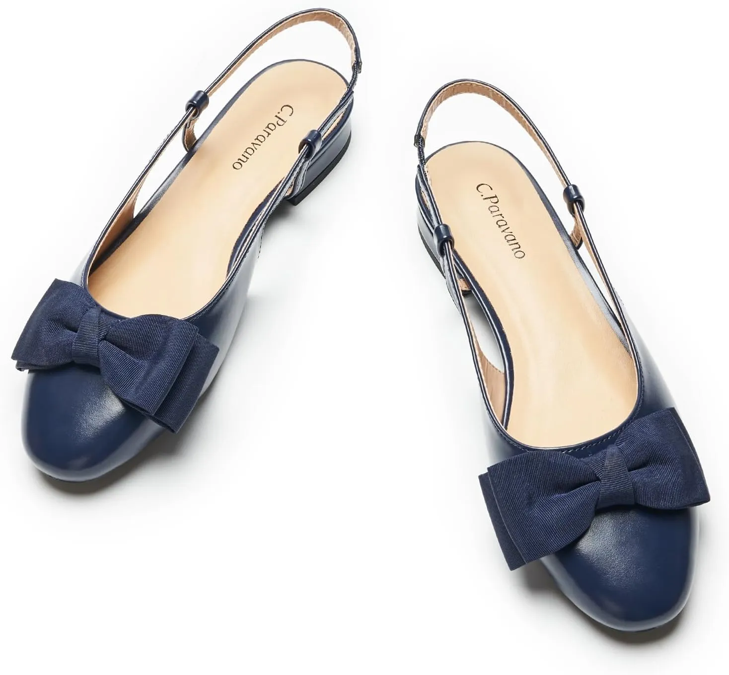 C.Paravano Women's Slingback Flats with Bowknot Flats Sandals Slip on Casual Flats Shoes Detachable Ankle Strap Almond Toe