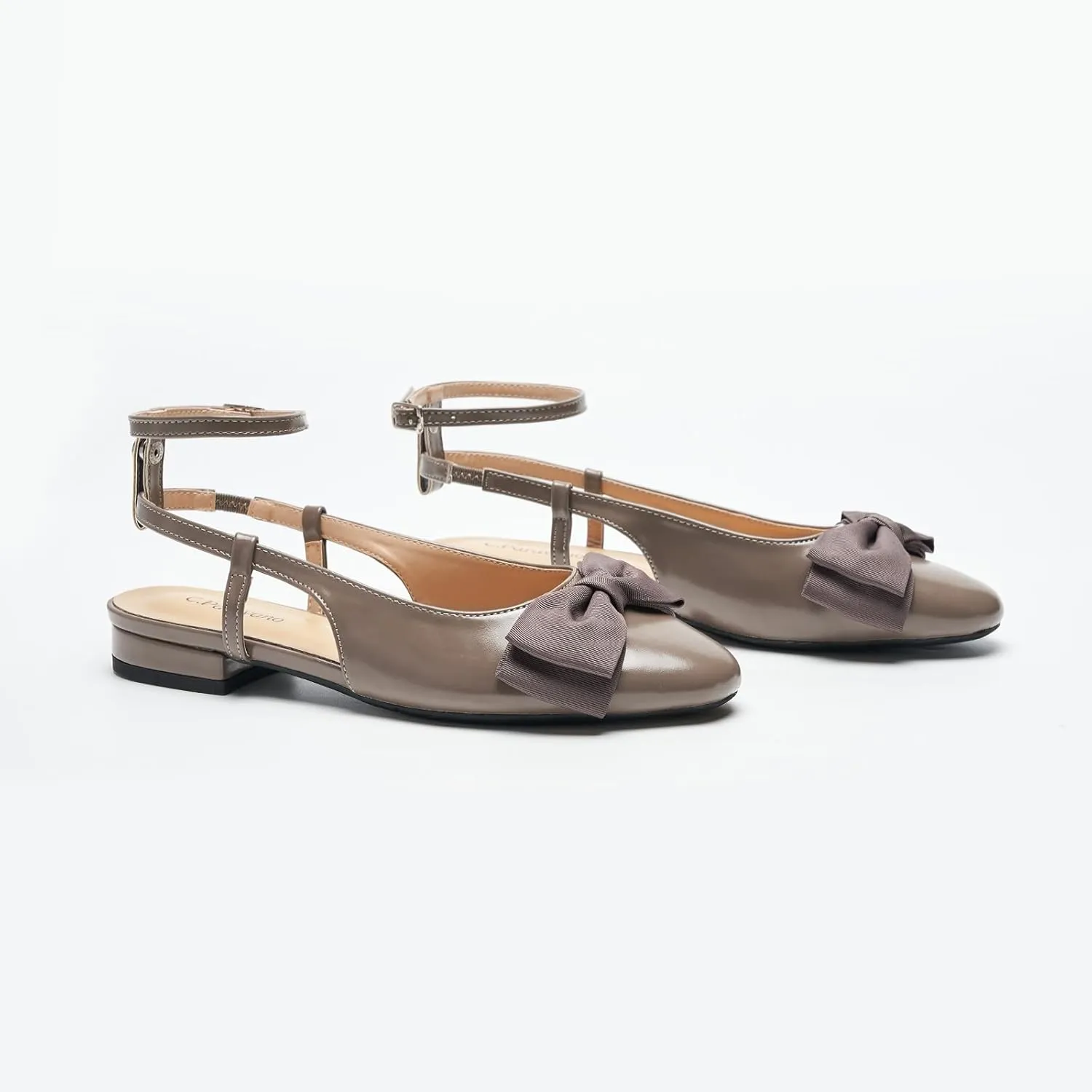 C.Paravano Women's Slingback Flats with Bowknot Flats Sandals Slip on Casual Flats Shoes Detachable Ankle Strap Almond Toe