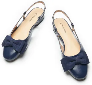 C.Paravano Women's Slingback Flats with Bowknot Flats Sandals Slip on Casual Flats Shoes Detachable Ankle Strap Almond Toe