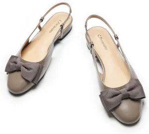 C.Paravano Women's Slingback Flats with Bowknot Flats Sandals Slip on Casual Flats Shoes Detachable Ankle Strap Almond Toe