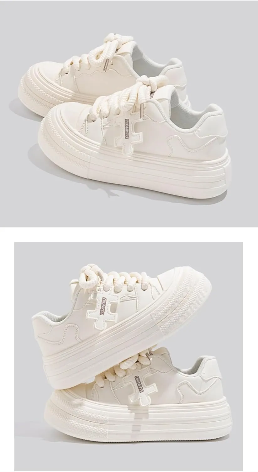 Creamy Korean Chunky Sneakers, Kawaii Anime Style, Cloud Sole with Hidden Heel Lift, Casual Athletic Shoes for Women Outfit, Trendy Gift for Daughter, Perfect for Travel