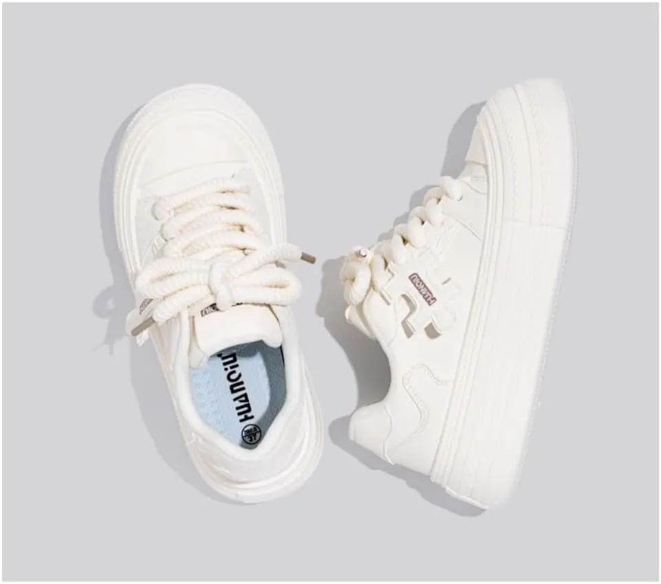 Creamy Korean Chunky Sneakers, Kawaii Anime Style, Cloud Sole with Hidden Heel Lift, Casual Athletic Shoes for Women Outfit, Trendy Gift for Daughter, Perfect for Travel
