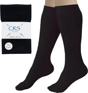 CRS Cross Figure Skating Socks. 2 Pair Knee High Tights. Premium Footed Ice Skate Dance Socks in a Variety of Colors.