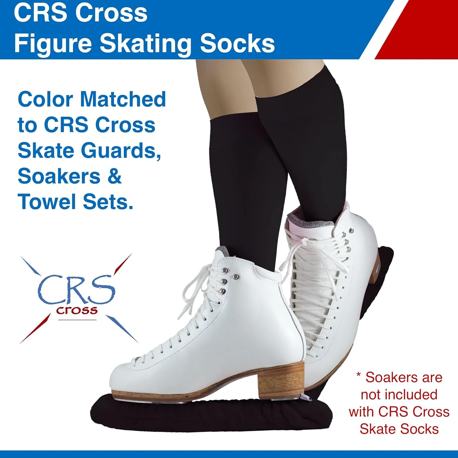 CRS Cross Figure Skating Socks. 2 Pair Knee High Tights. Premium Footed Ice Skate Dance Socks in a Variety of Colors.