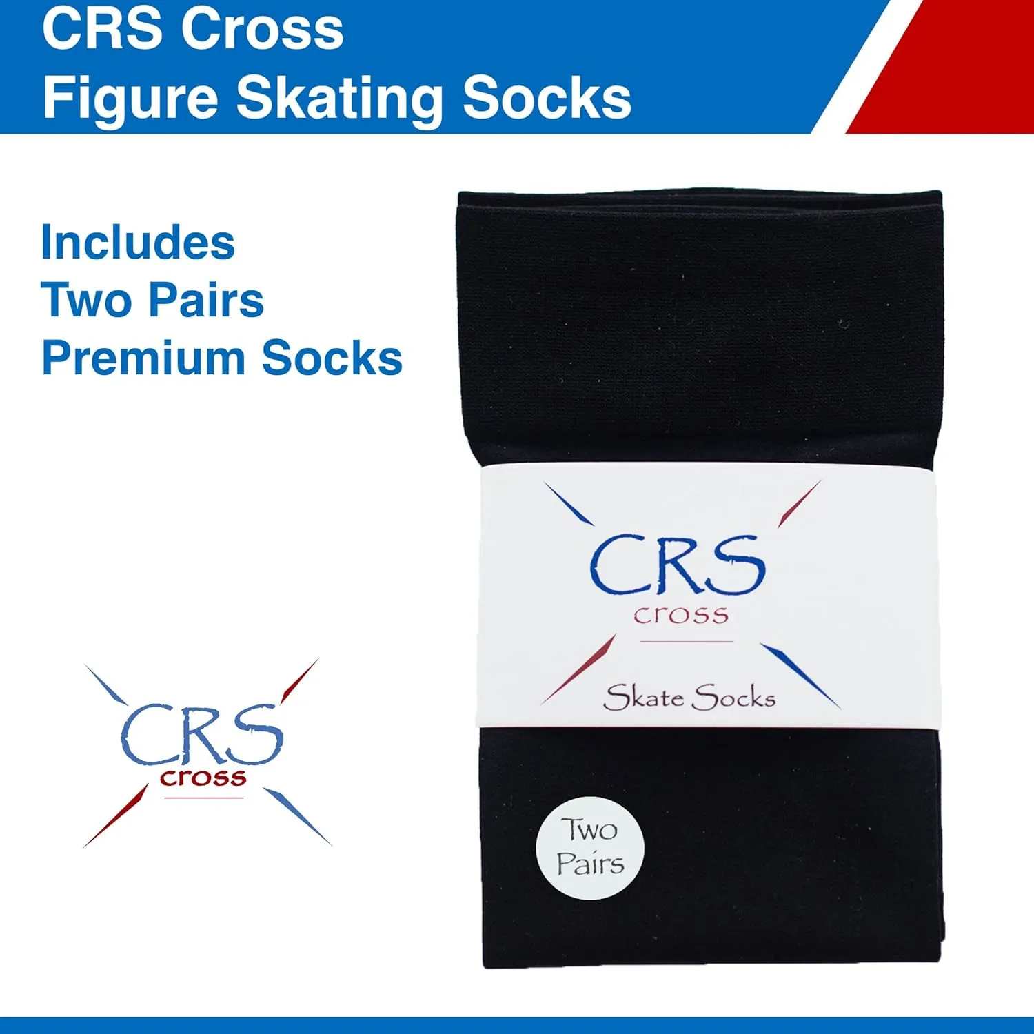 CRS Cross Figure Skating Socks. 2 Pair Knee High Tights. Premium Footed Ice Skate Dance Socks in a Variety of Colors.