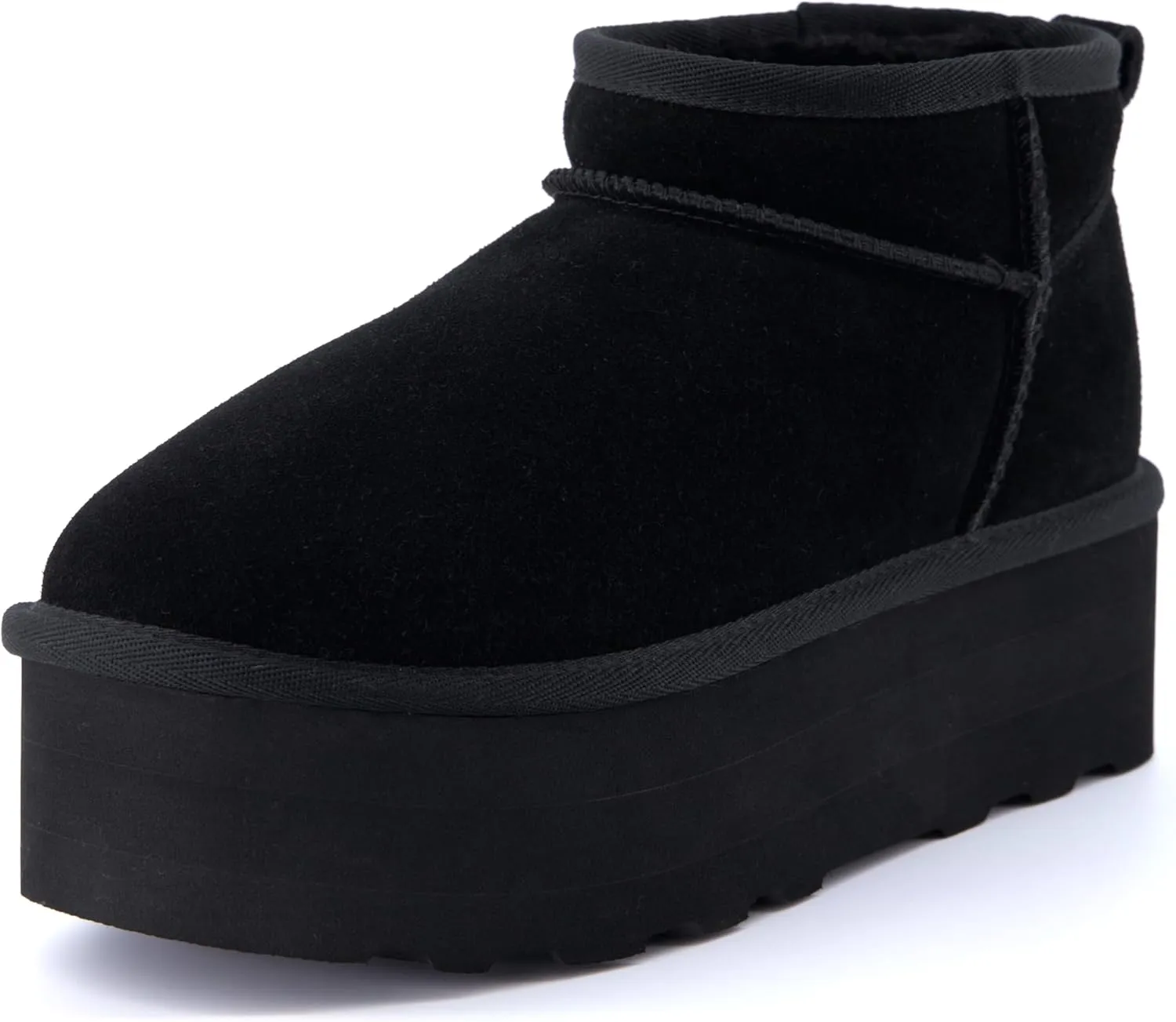 CUSHIONAIRE Hippy Women’s Platform Ankle Boots – Genuine Suede, Faux Fur Lining, Cozy Winter Slip-On Design, Comfortable Footwear with Wide Widths Available