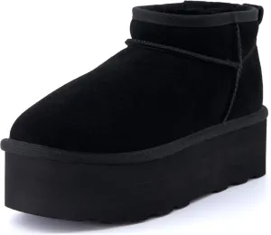 CUSHIONAIRE Hippy Women’s Platform Ankle Boots – Genuine Suede, Faux Fur Lining, Cozy Winter Slip-On Design, Comfortable Footwear with Wide Widths Available