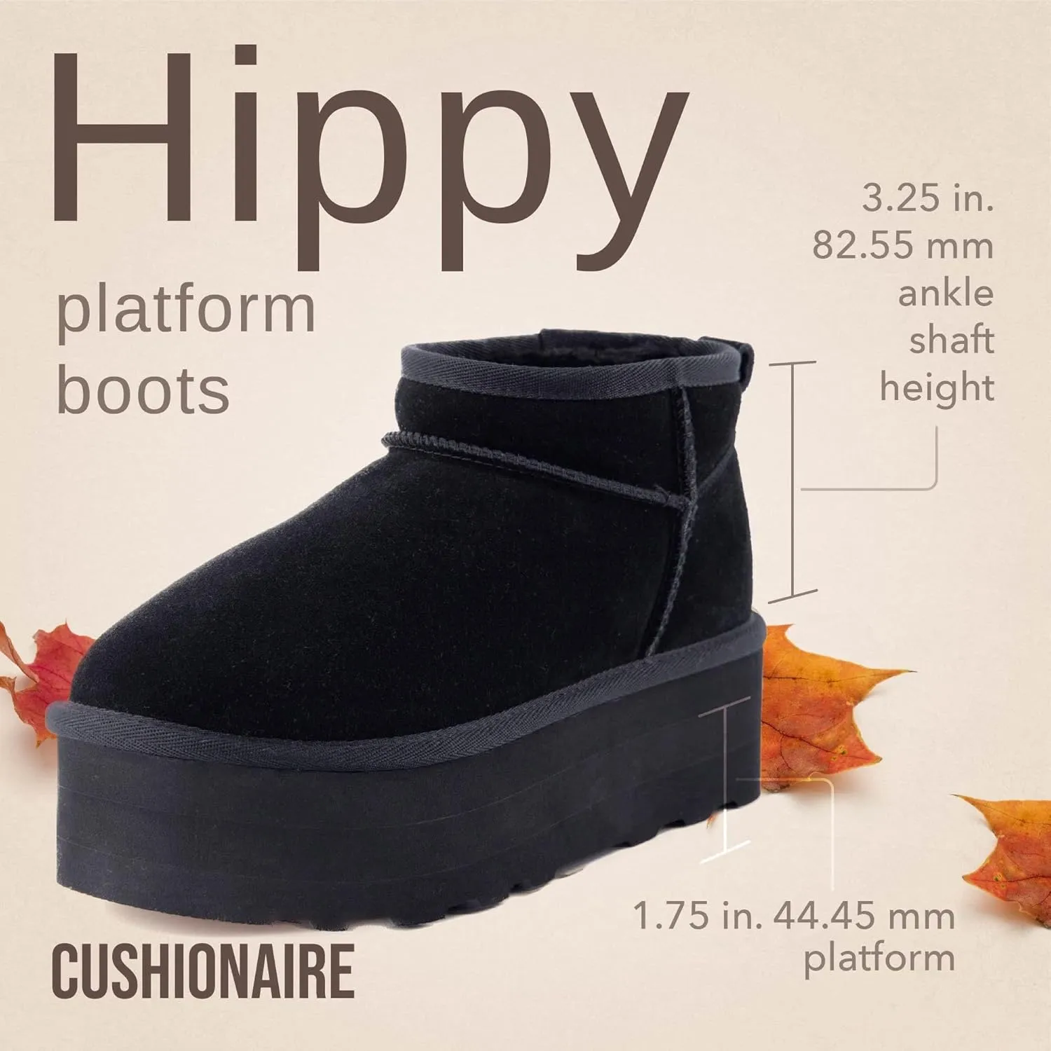 CUSHIONAIRE Hippy Women’s Platform Ankle Boots – Genuine Suede, Faux Fur Lining, Cozy Winter Slip-On Design, Comfortable Footwear with Wide Widths Available