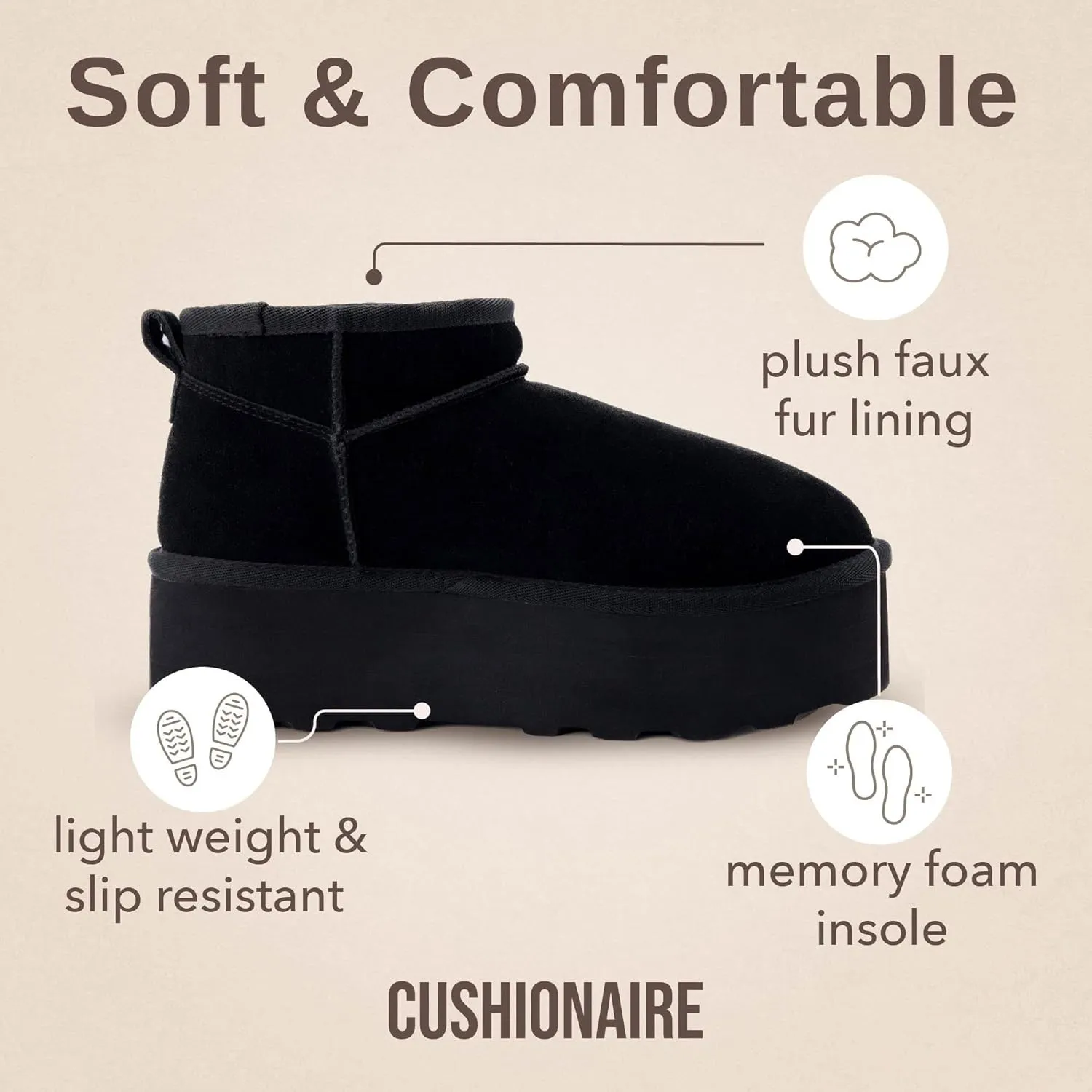 CUSHIONAIRE Hippy Women’s Platform Ankle Boots – Genuine Suede, Faux Fur Lining, Cozy Winter Slip-On Design, Comfortable Footwear with Wide Widths Available