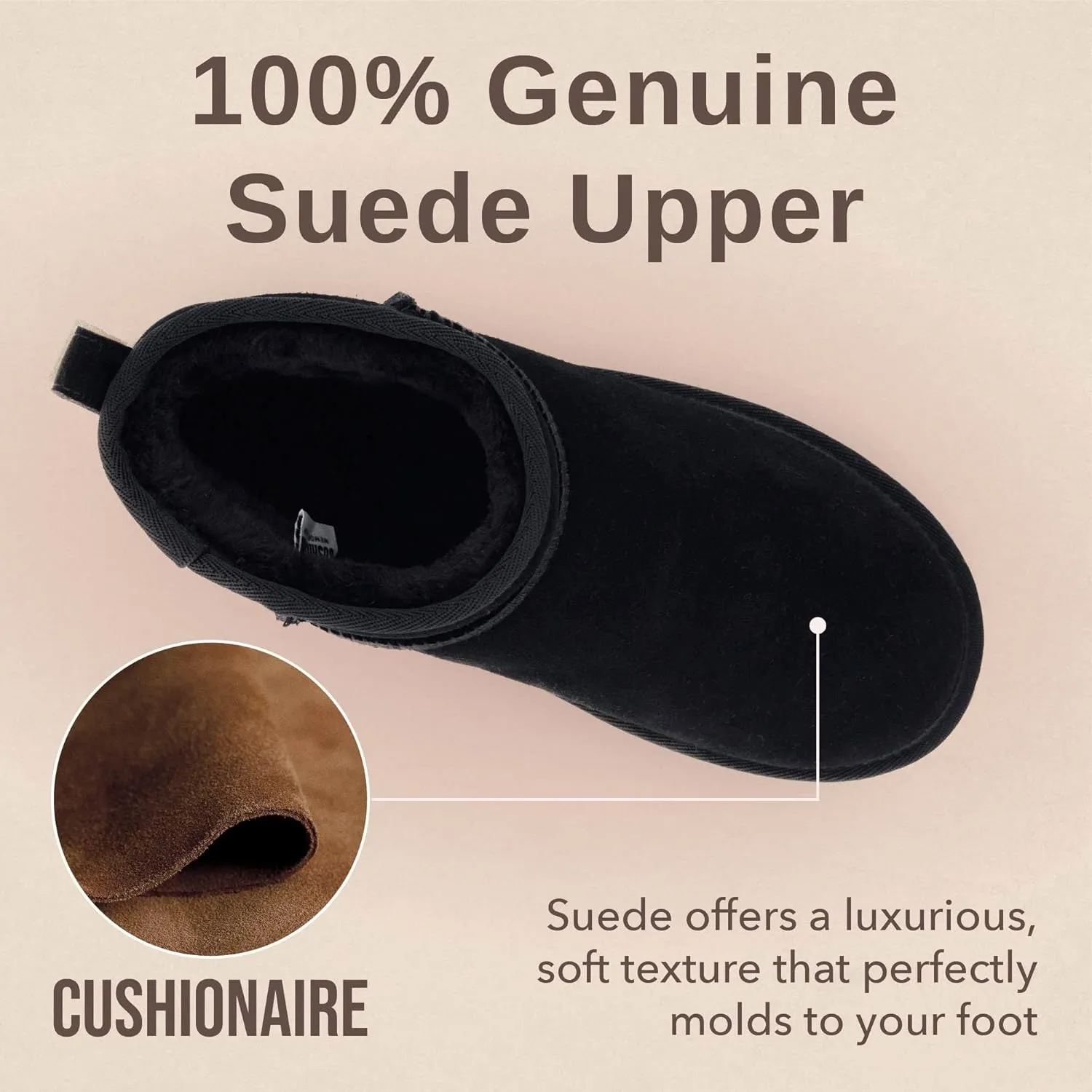 CUSHIONAIRE Hippy Women’s Platform Ankle Boots – Genuine Suede, Faux Fur Lining, Cozy Winter Slip-On Design, Comfortable Footwear with Wide Widths Available