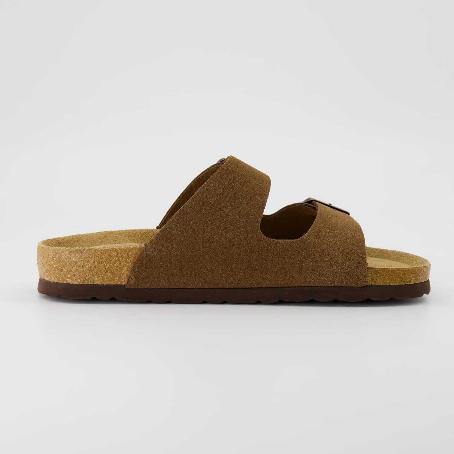 CUSHIONAIRE Lane Cork Footbed Sandals for Women – Comfortable Double Buckle Slip-On with Genuine Suede Footbed & Arch Support Slides for Women Footwear