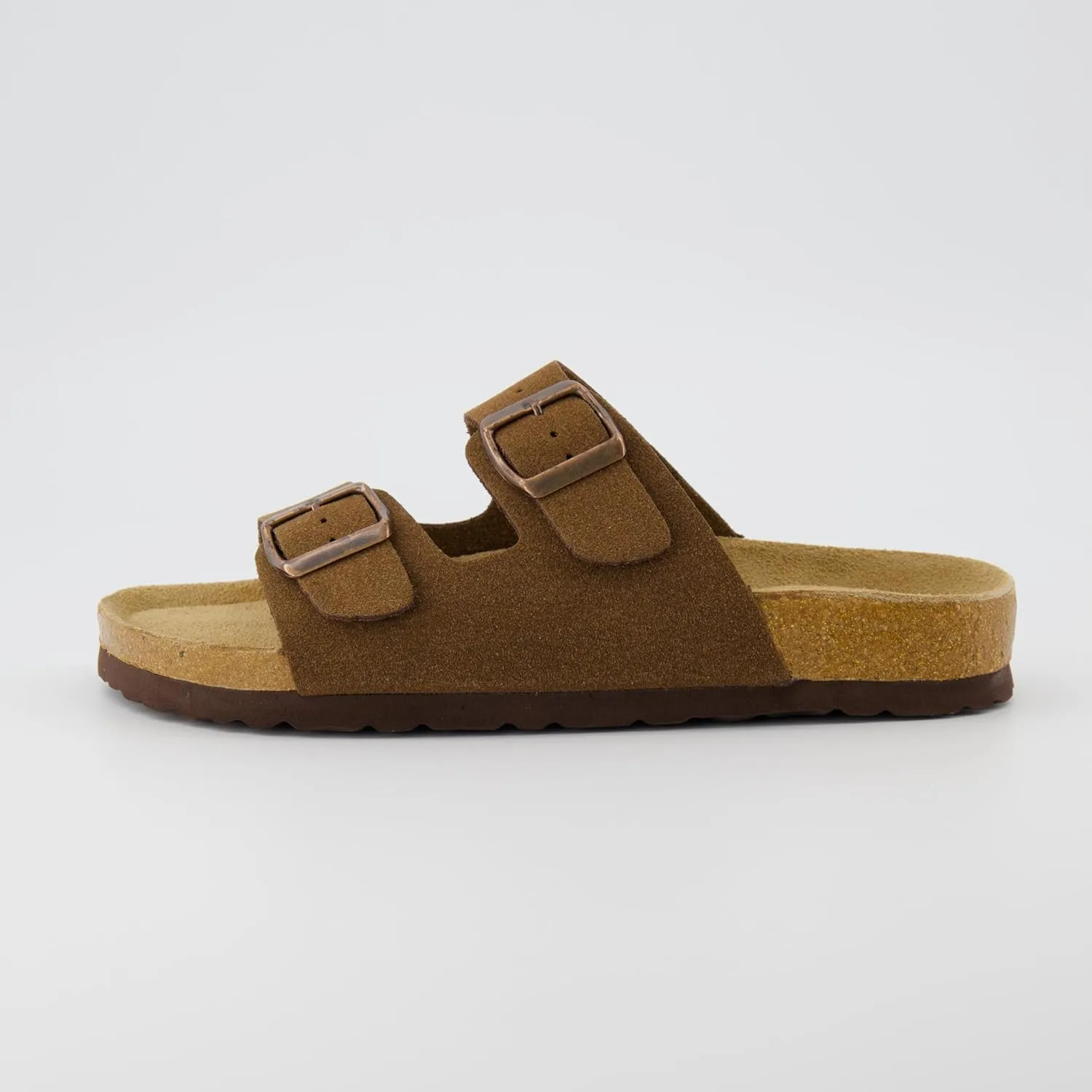 CUSHIONAIRE Lane Cork Footbed Sandals for Women – Comfortable Double Buckle Slip-On with Genuine Suede Footbed & Arch Support Slides for Women Footwear