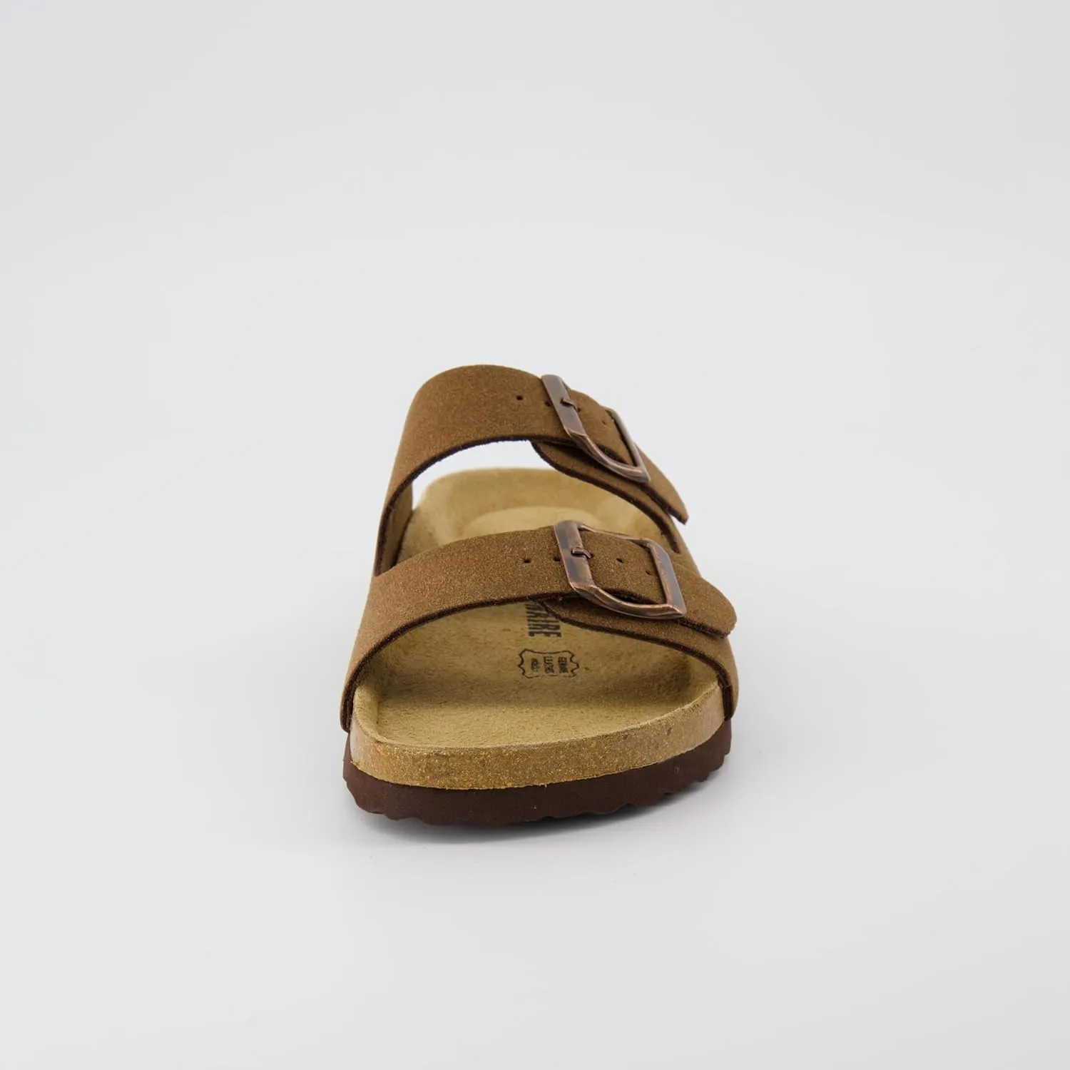 CUSHIONAIRE Lane Cork Footbed Sandals for Women – Comfortable Double Buckle Slip-On with Genuine Suede Footbed & Arch Support Slides for Women Footwear