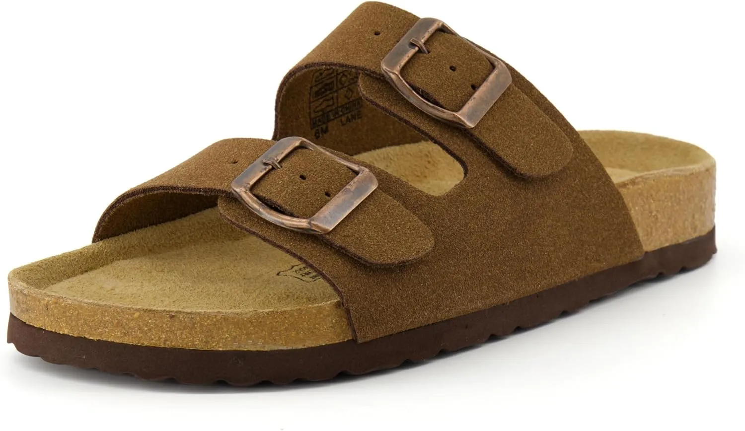 CUSHIONAIRE Lane Cork Footbed Sandals for Women – Comfortable Double Buckle Slip-On with Genuine Suede Footbed & Arch Support Slides for Women Footwear