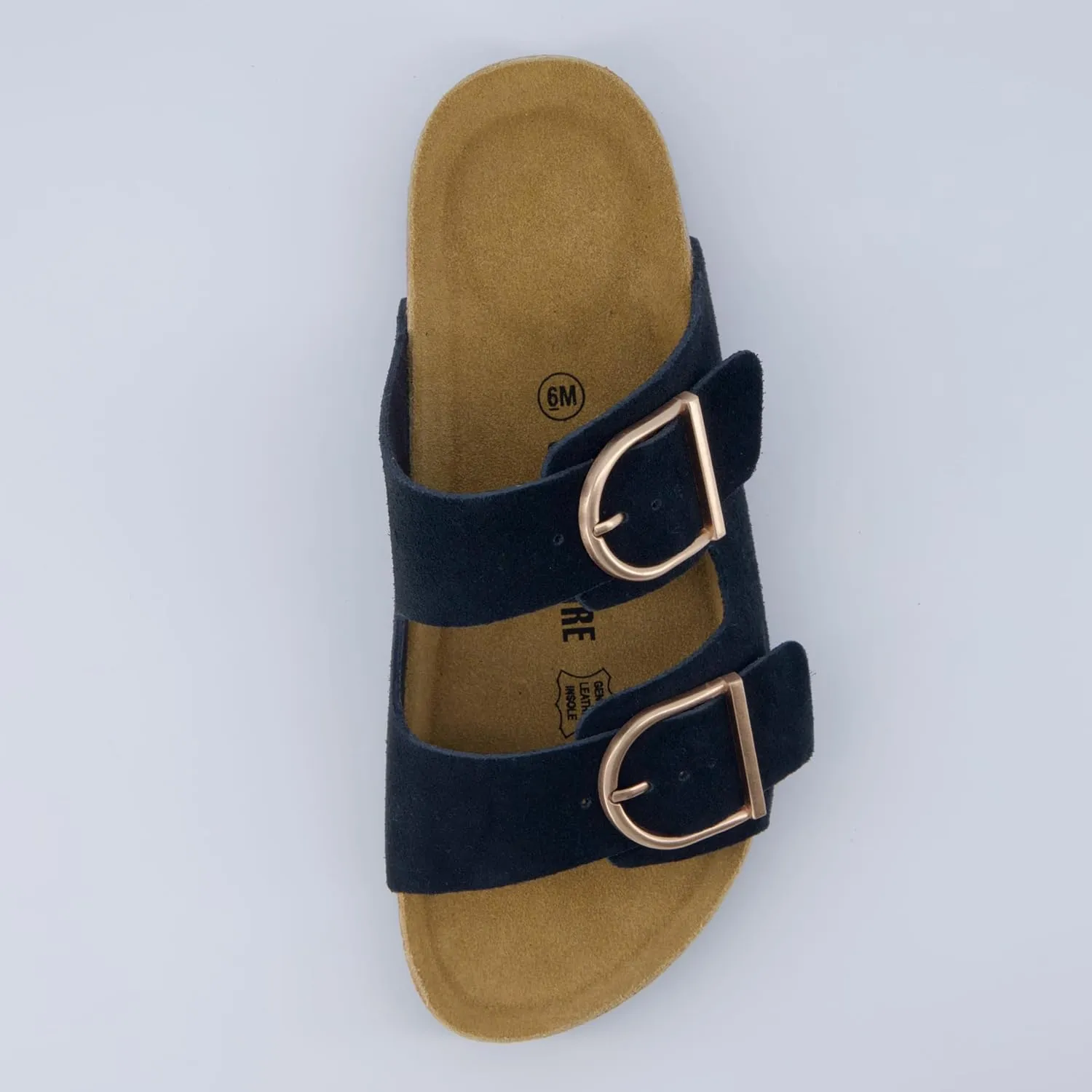 CUSHIONAIRE Legacy Cork Footbed Sandals for Women – Leather Double Strap Slides with Adjustable Buckles   Memory Foam