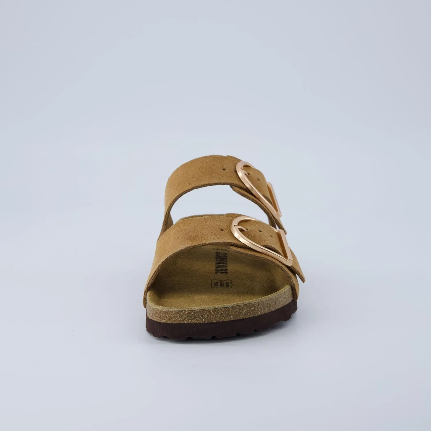 CUSHIONAIRE Legacy Cork Footbed Sandals for Women – Leather Double Strap Slides with Adjustable Buckles   Memory Foam