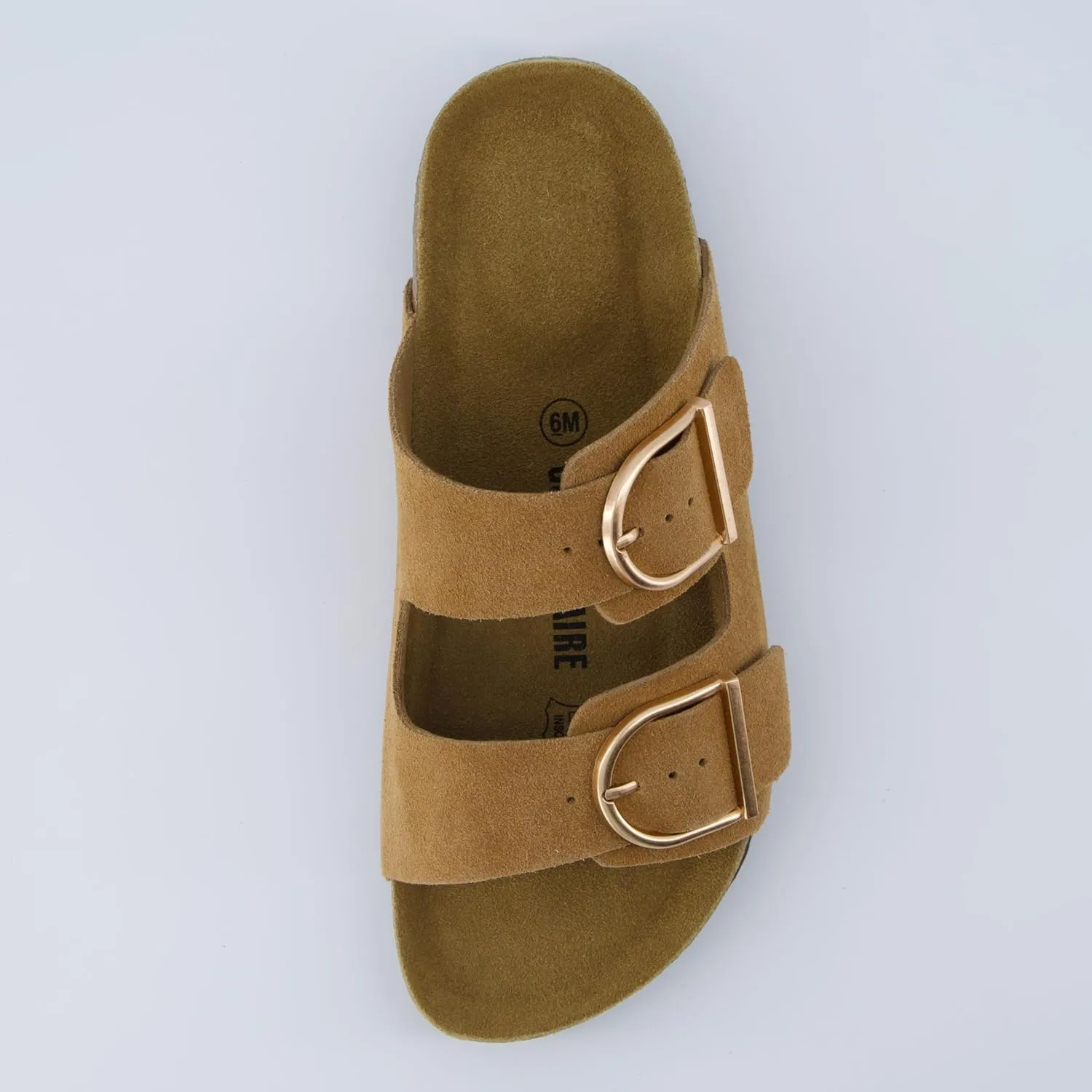 CUSHIONAIRE Legacy Cork Footbed Sandals for Women – Leather Double Strap Slides with Adjustable Buckles   Memory Foam