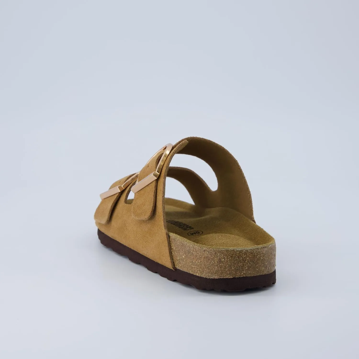CUSHIONAIRE Legacy Cork Footbed Sandals for Women – Leather Double Strap Slides with Adjustable Buckles   Memory Foam