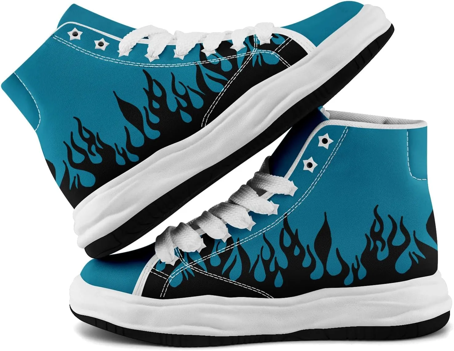 Custom Flame High-Top Platform Sneakers, Fashion Chunky Elevated Canvas Trainers for Streetwear Race Casual Footwear