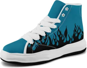 Custom Flame High-Top Platform Sneakers, Fashion Chunky Elevated Canvas Trainers for Streetwear Race Casual Footwear