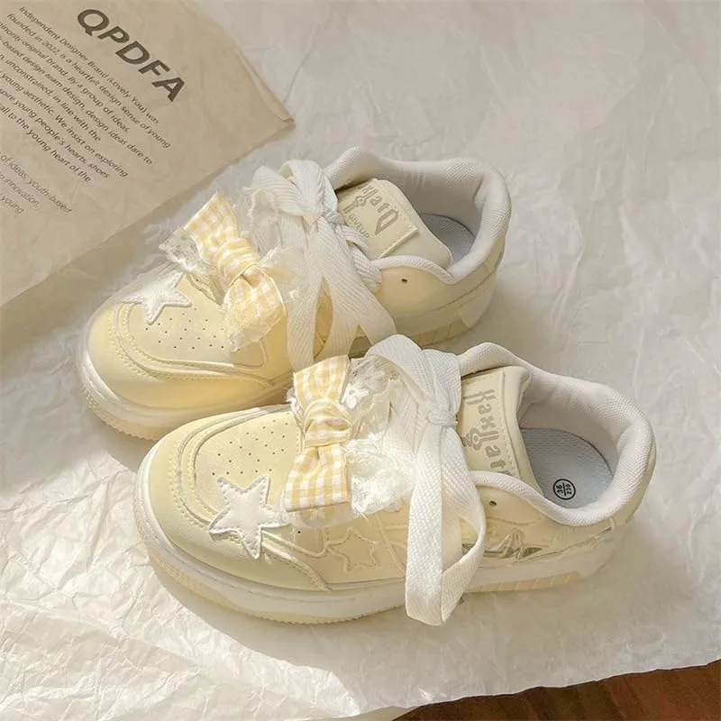 Cute Bow Sneaker Y2K Aesthetic Star の Dopamine Colorful Outfits Chunky Sneaker Vibrant Color Block Japanese Kawaii Women's Shoes for Summer Casual Beach Travel Wear