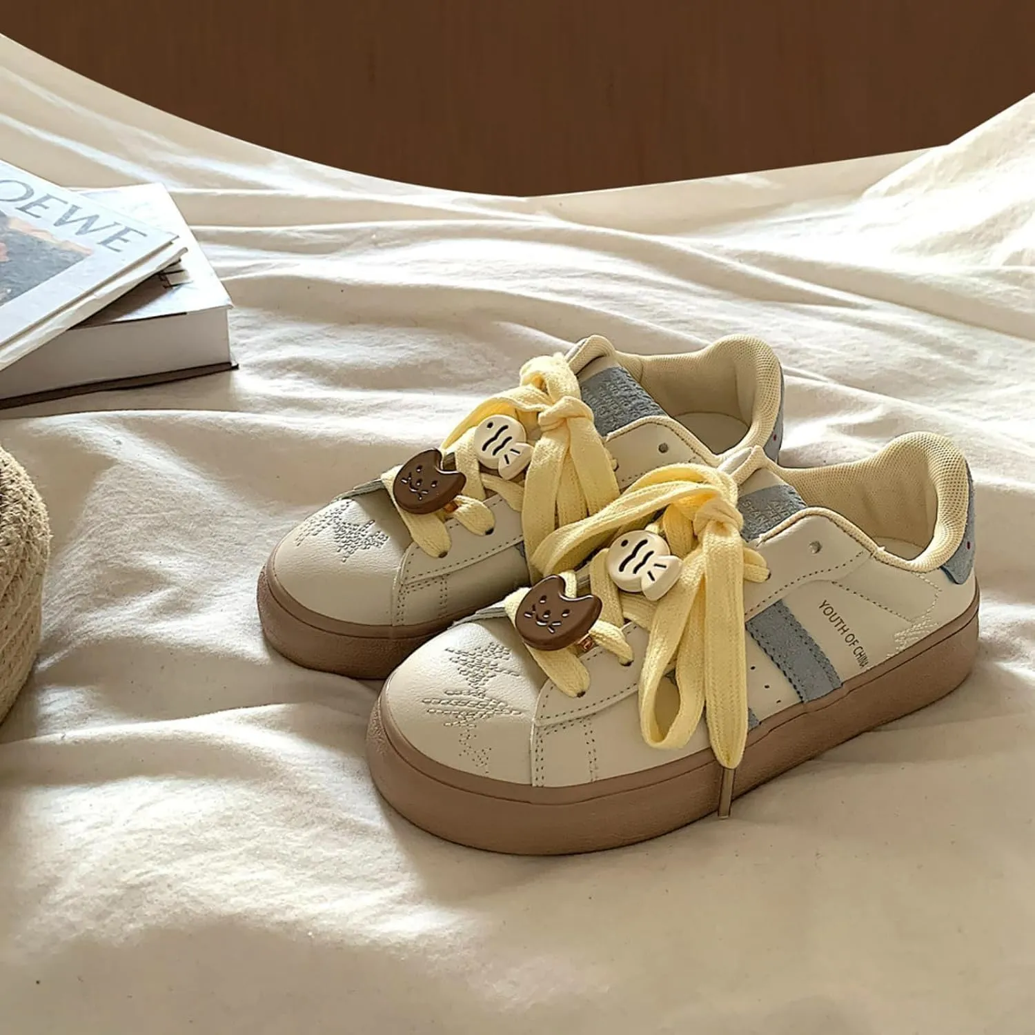 Cute Bowknot Cat Fish Chunky Platform Sneakers Women Y2K Aesthetic 1" Height Increase Casual Outfit Cute Walking Shoes