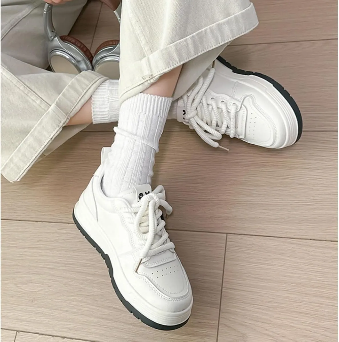 Cute Panda Sneakers for Women - White Platform Athletic Shoes with Animal Design, Casual Fashion Comfortable Walking Shoes