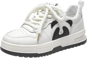 Cute Panda Sneakers for Women - White Platform Athletic Shoes with Animal Design, Casual Fashion Comfortable Walking Shoes