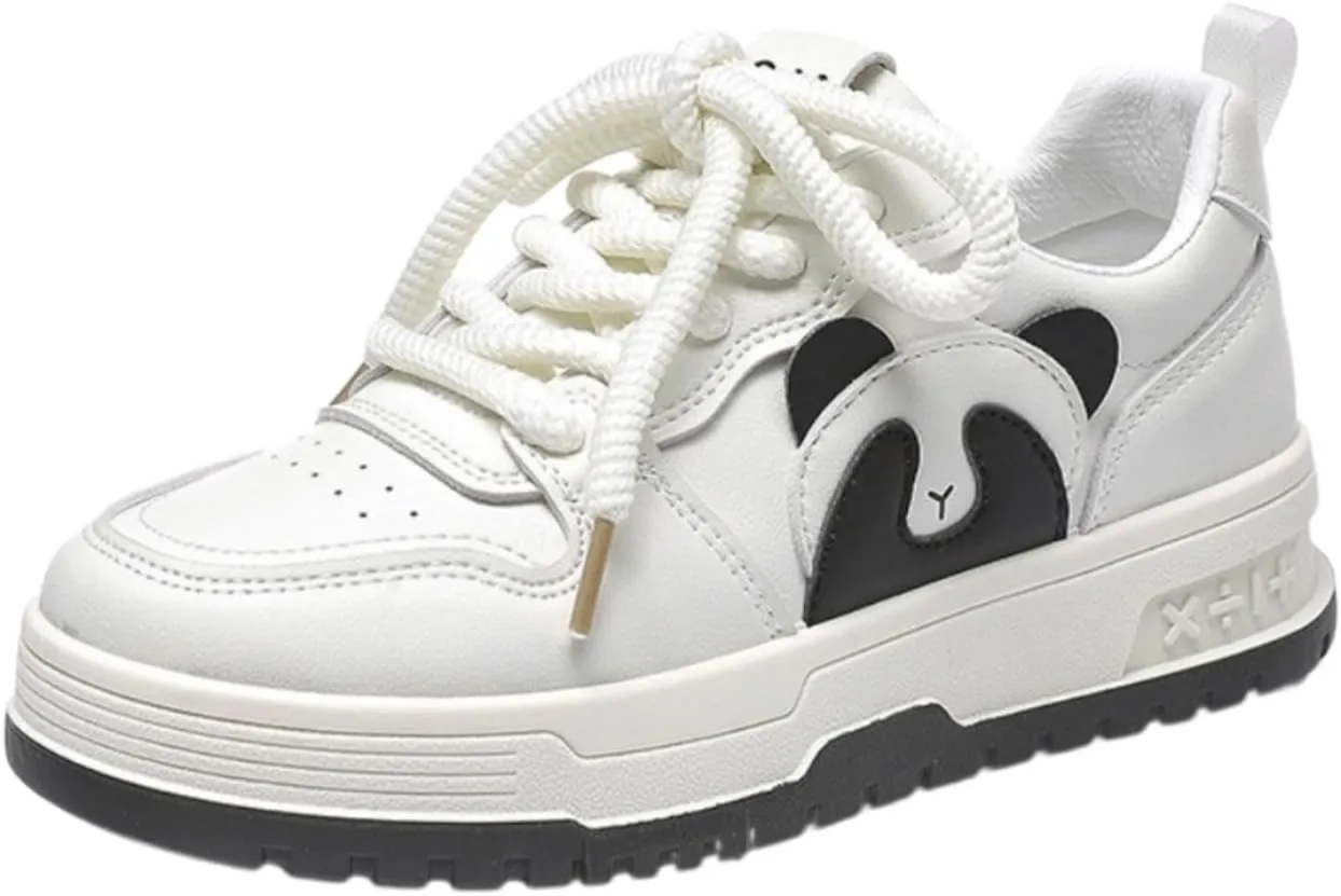 Cute Panda Sneakers for Women - White Platform Athletic Shoes with Animal Design, Casual Fashion Comfortable Walking Shoes