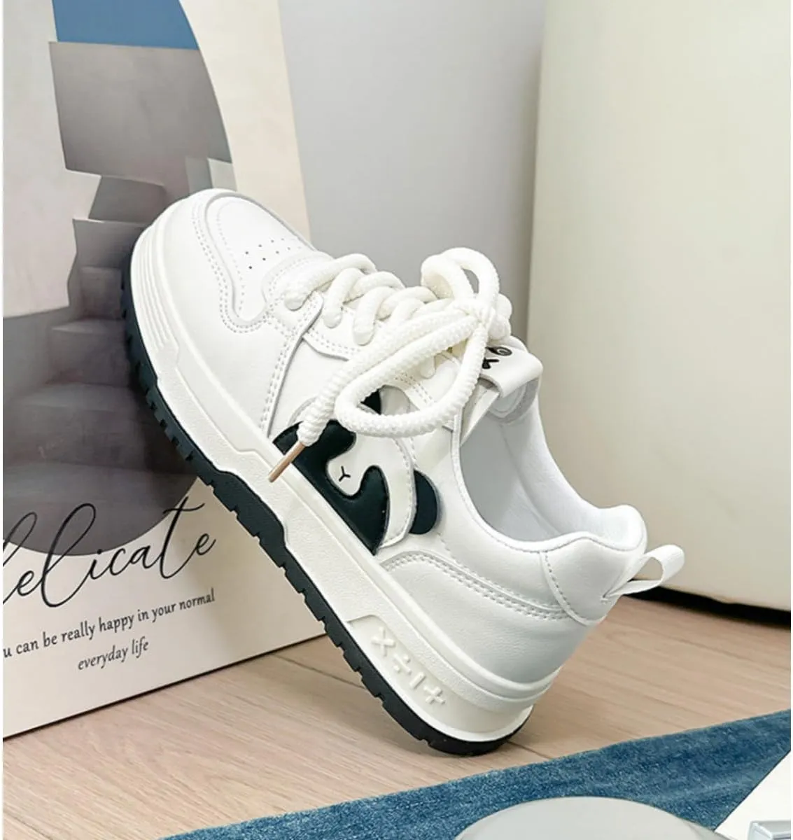 Cute Panda Sneakers for Women - White Platform Athletic Shoes with Animal Design, Casual Fashion Comfortable Walking Shoes