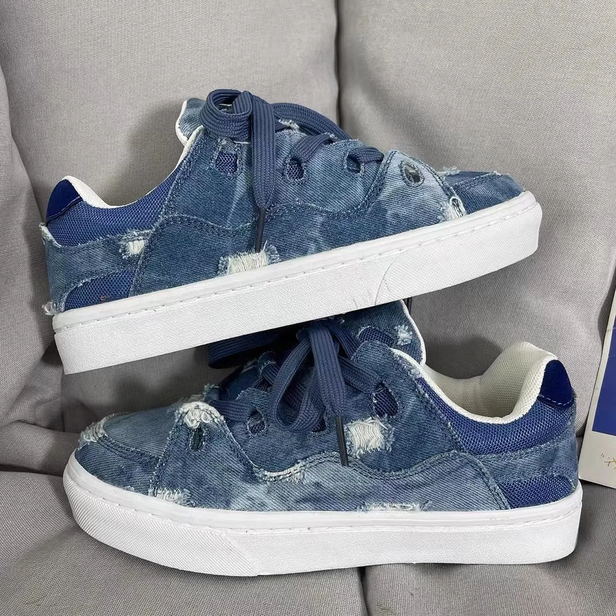 Cute Sneakers for Women Walking Shoes Comfortable Denim Blue Versatile Couples' Style All-Season