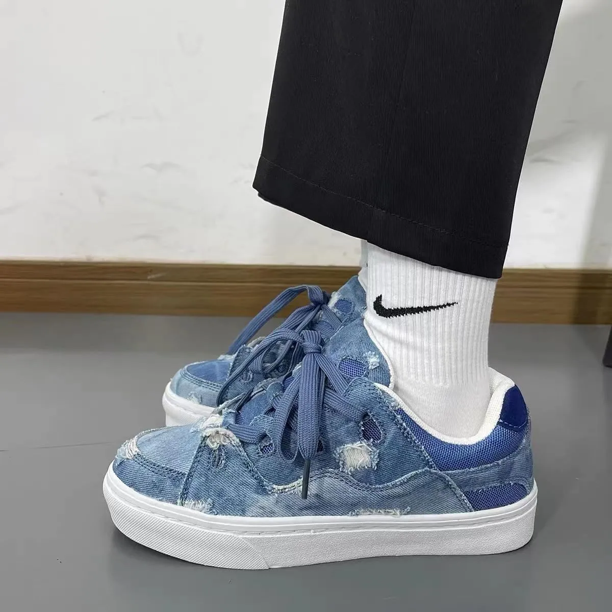 Cute Sneakers for Women Walking Shoes Comfortable Denim Blue Versatile Couples' Style All-Season
